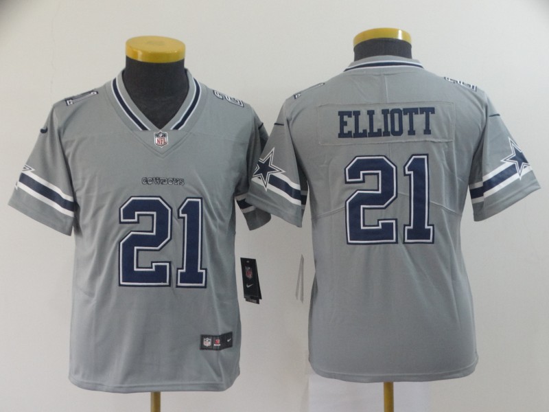 Youth Dallas Cowboys #21 Ezekiel Elliott Gary Inverted Legend Stitched NFL Jersey